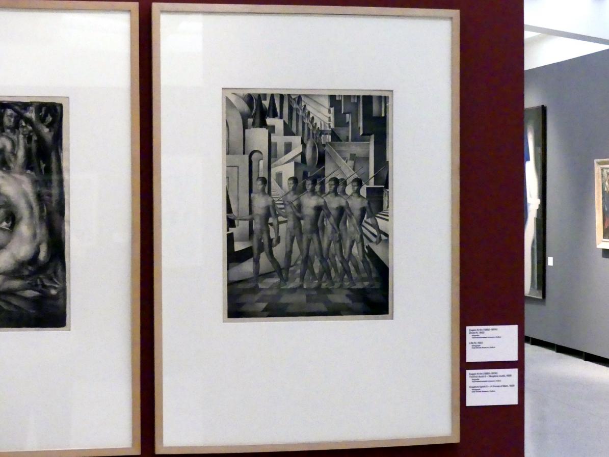 Eugen Krón (1922–1925), Kreativer Geist II -  Gruppe von Männern, Prag, Nationalgalerie im Messepalast, 1918-1939, Saal 17, 1925, Bild 2/3