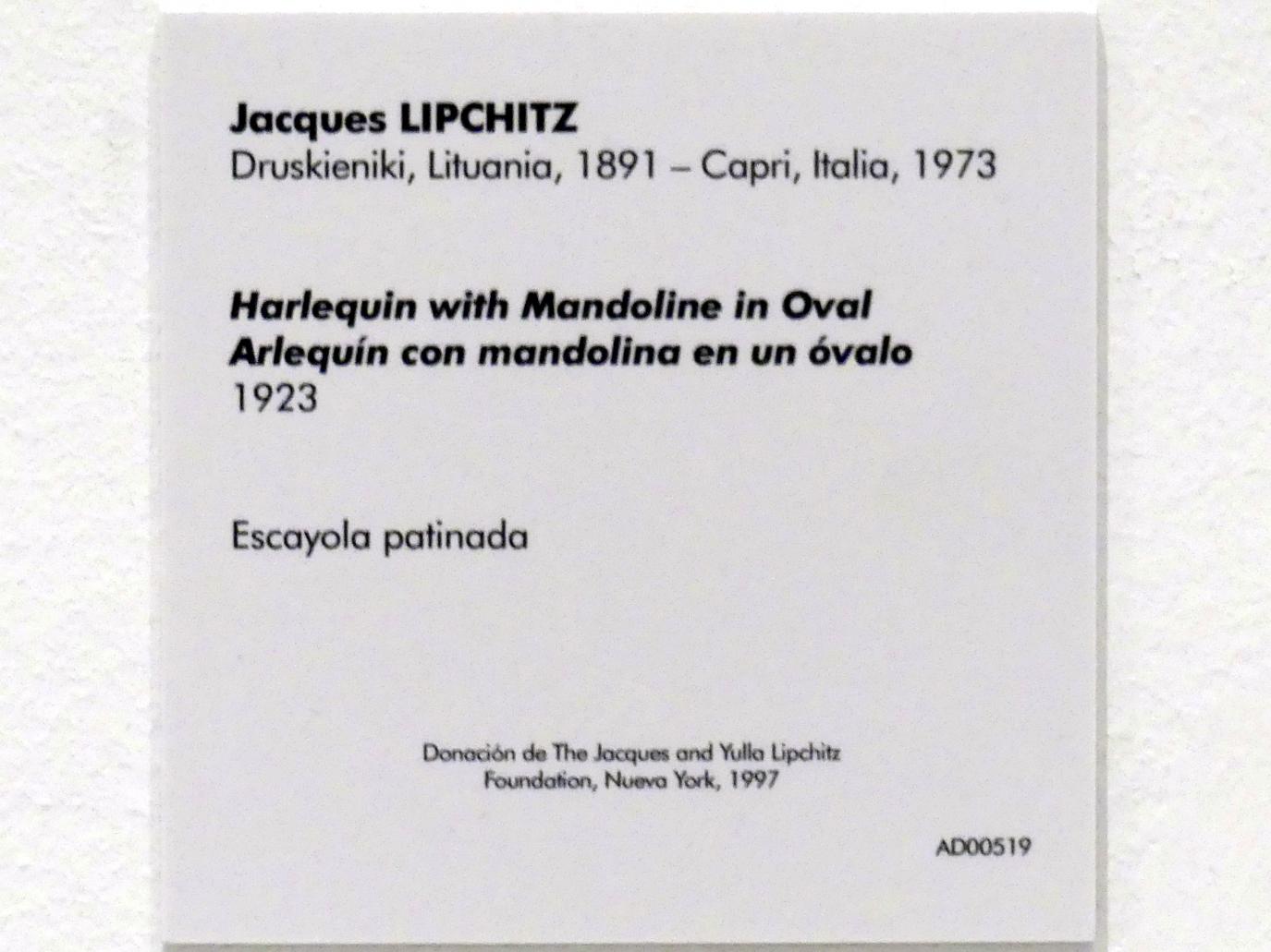 Jacques Lipchitz (1913–1938), Harlekin mit Mandoline in Oval, Madrid, Museo Reina Sofía, Saal 208, 1923, Bild 2/2