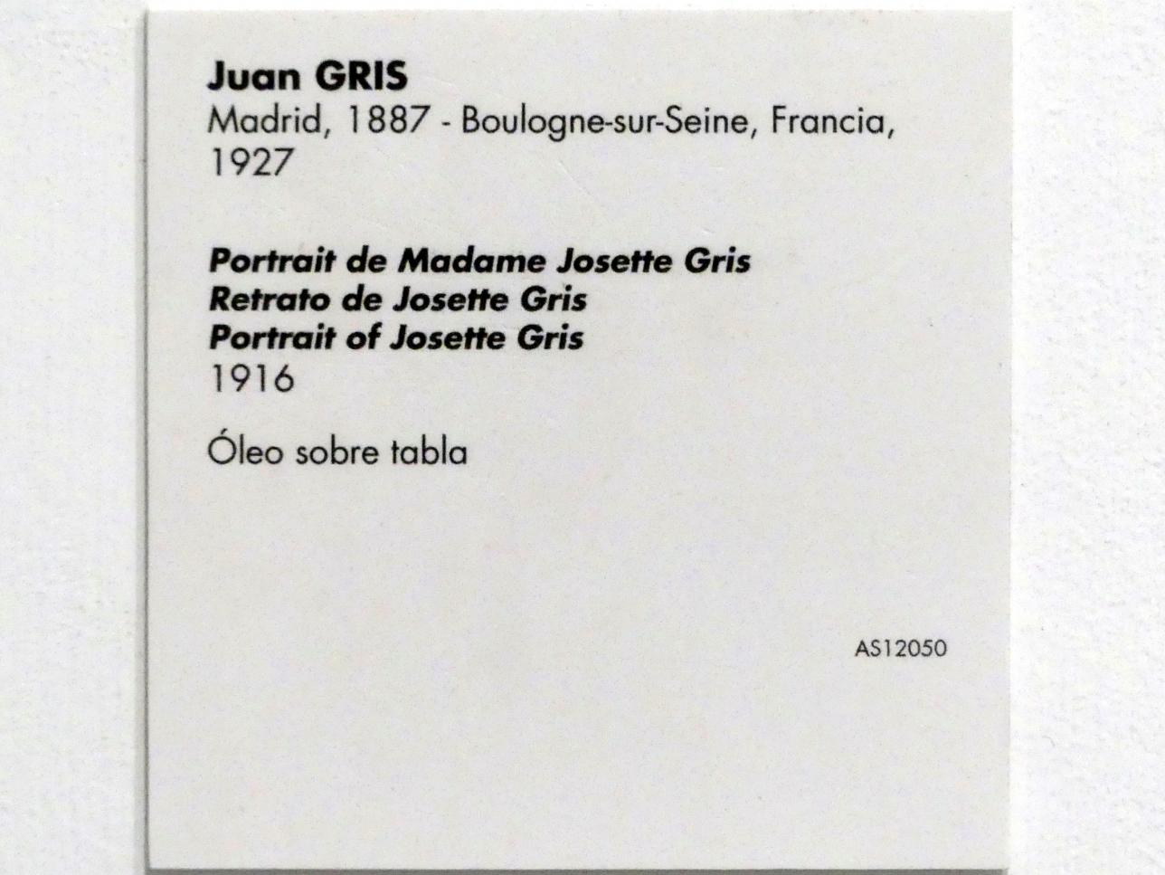 Juan Gris (1911–1926), Porträt Josette Gris, Madrid, Museo Reina Sofía, Saal 210, 1916, Bild 2/2