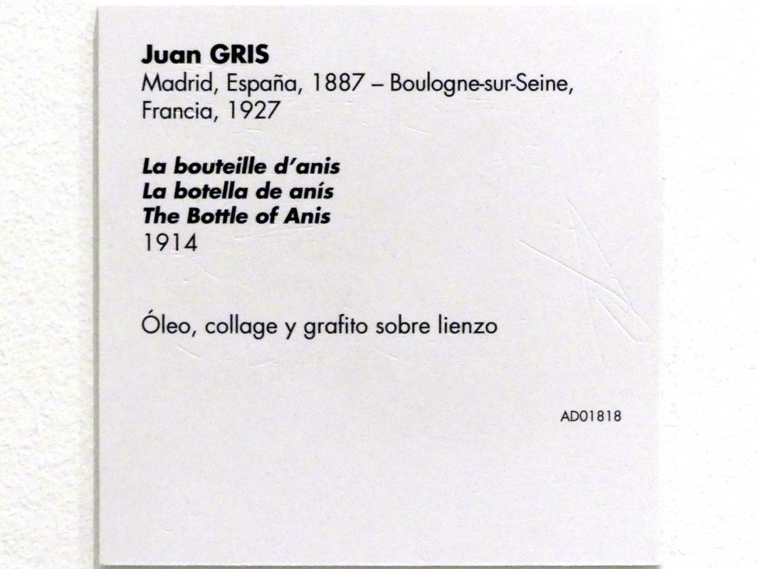 Juan Gris (1911–1926), Anisflasche, Madrid, Museo Reina Sofía, Saal 210, 1914, Bild 2/2
