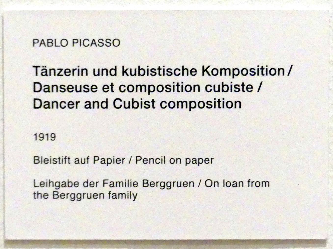 Pablo Picasso (1897–1972), Tänzerin und kubistische Komposition, Berlin, Museum Berggruen, Stülerbau, Erdgeschoss, Saal 7, 1919, Bild 2/2