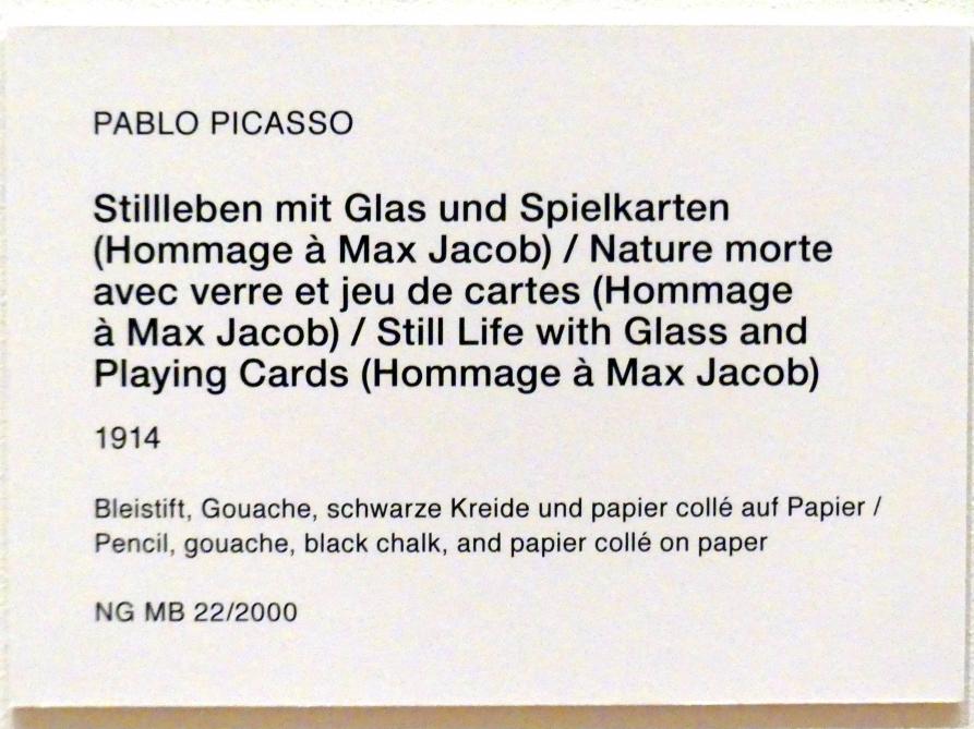 Pablo Picasso (1897–1972), Stillleben mit Glas und Spielkarten (Hommage à Max Jacob), Berlin, Museum Berggruen, Stülerbau, 1. Obergeschoss, 1914, Bild 2/2