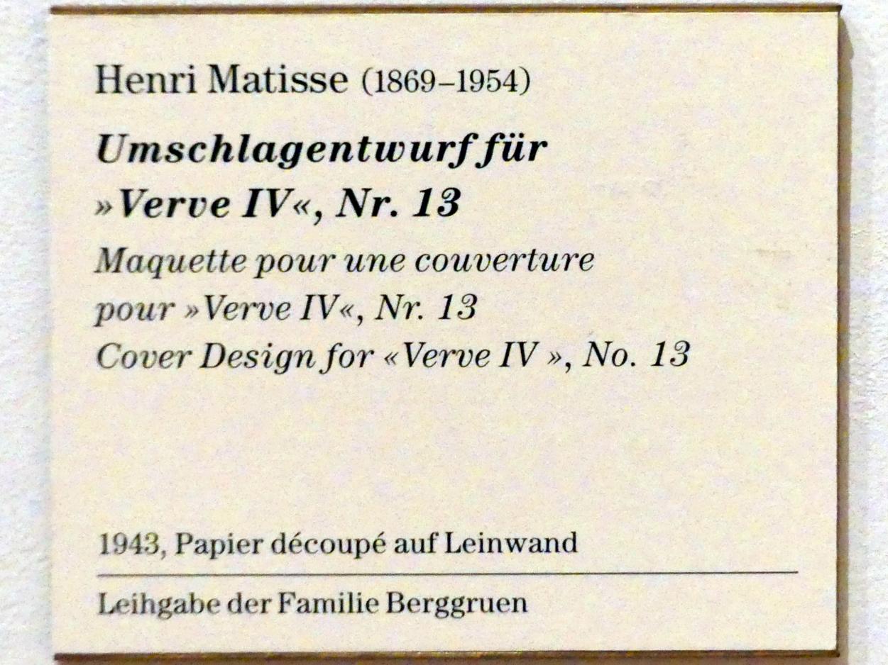 Henri Matisse (1898–1953), Umschlagentwurf für "Verve IV", Nr. 13, Berlin, Museum Berggruen, Kommandantenhaus, Erdgeschoss, Saal 4, 1943, Bild 2/2