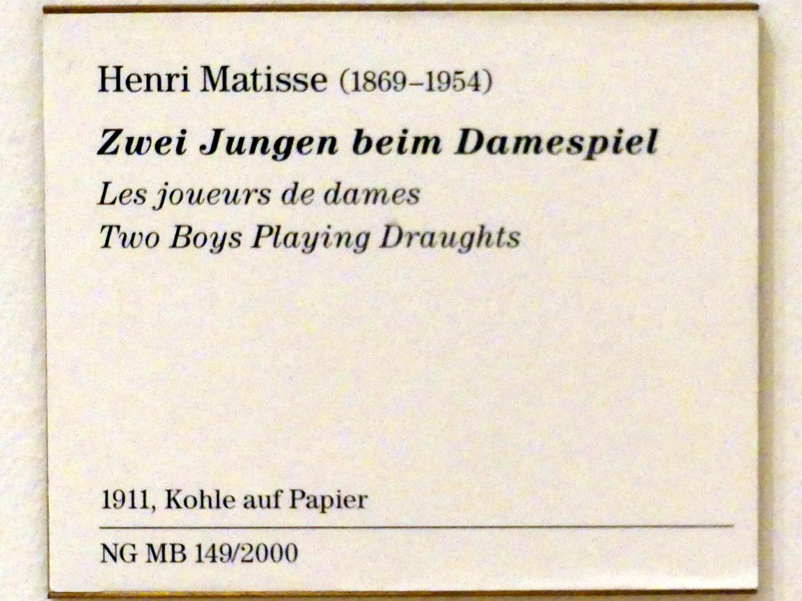 Henri Matisse (1898–1953), Zwei Jungen beim Damespiel, Berlin, Museum Berggruen, Kommandantenhaus, Erdgeschoss, Saal 3, 1911, Bild 2/2