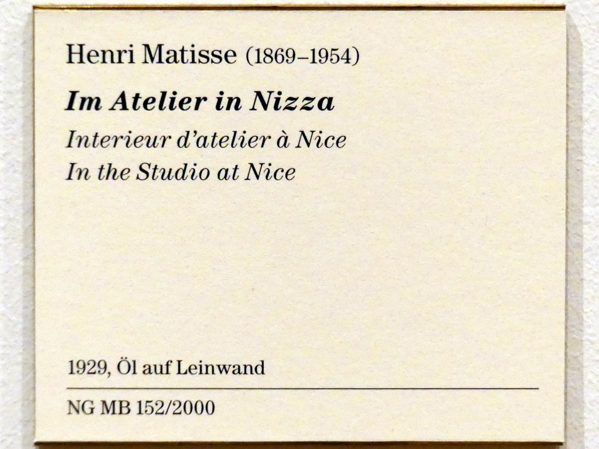 Henri Matisse (1898–1953), Im Atelier in Nizza, Berlin, Museum Berggruen, Kommandantenhaus, Erdgeschoss, Saal 3, 1929, Bild 2/2