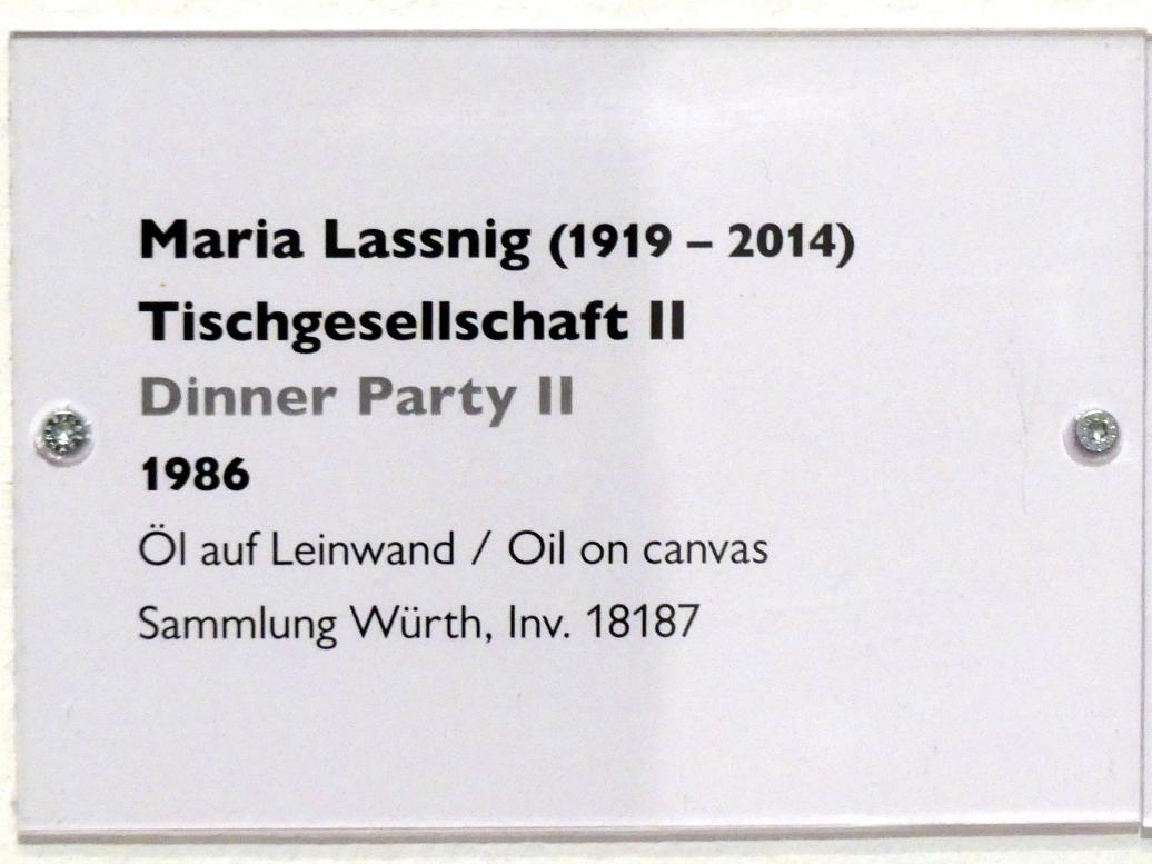 Maria Lassnig (1945–2011), Tischgesellschaft II, Schwäbisch Hall, Kunsthalle Würth, Ausstellung "Lust auf mehr" vom 30.09.2019 - 20.09.2020, Erdgeschoss, 1986, Bild 2/2