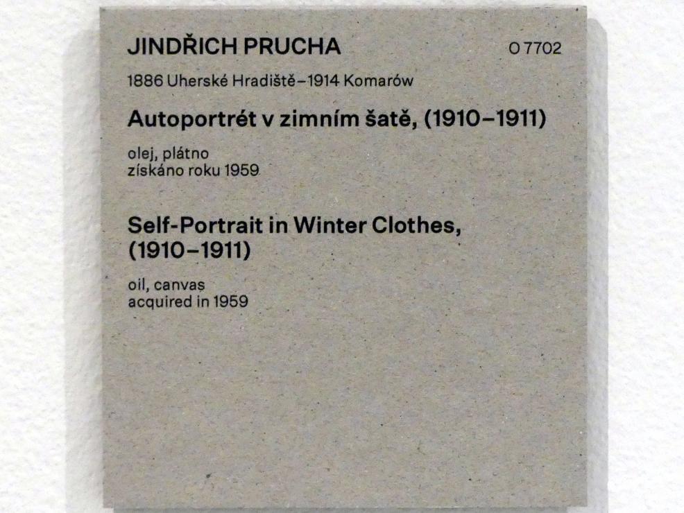 Jindřich Prucha (1910–1911), Selbstporträt in Winterkleidung, Prag, Nationalgalerie im Messepalast, Das lange Jahrhundert, Saal 1, 1910–1911, Bild 2/2