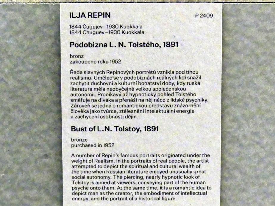 Ilja Jefimowitsch Repin (1884–1915), Büste von Leo Tolstoy, Prag, Nationalgalerie im Messepalast, Das lange Jahrhundert, Saal 1, 1891, Bild 3/3