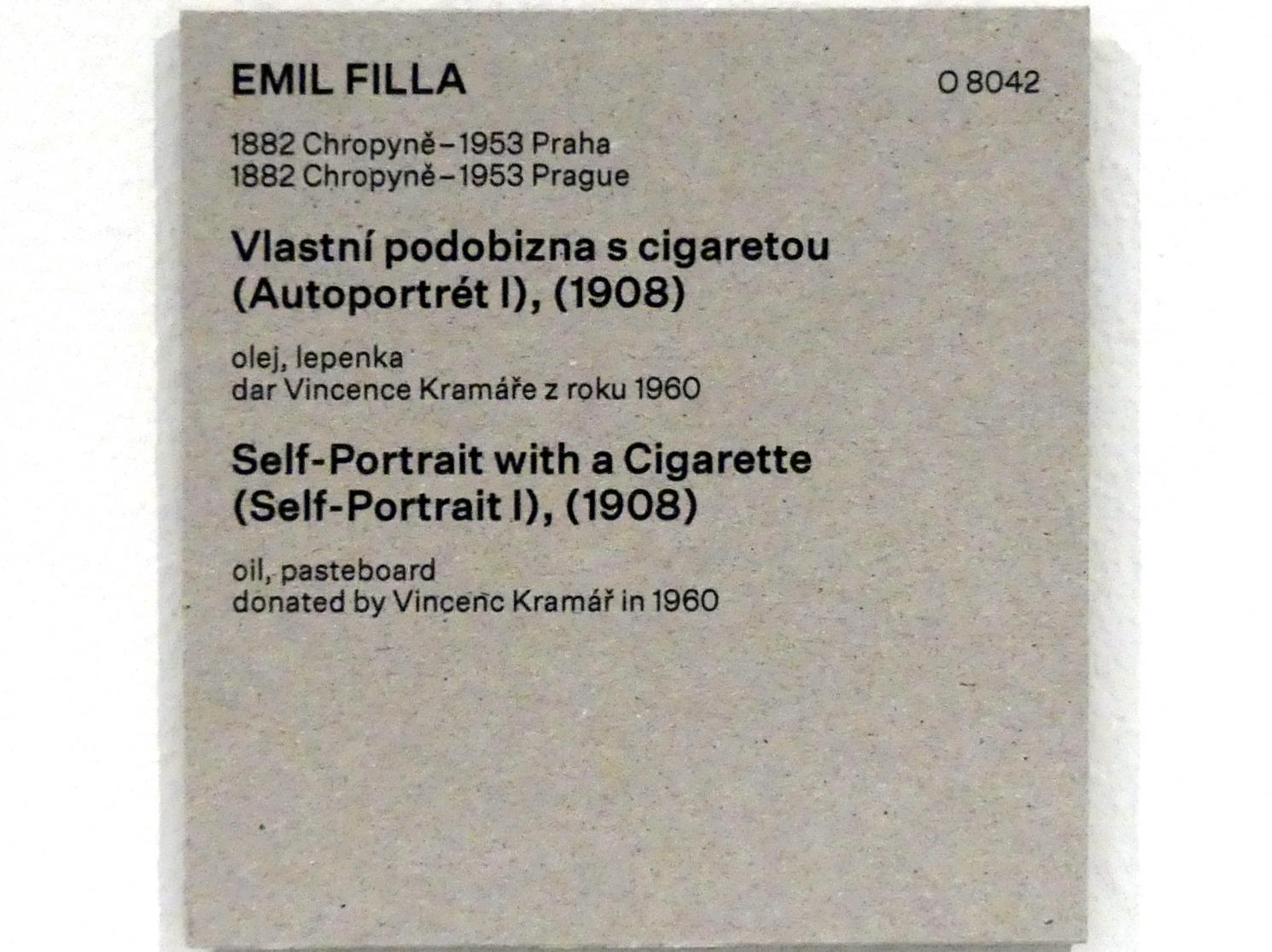 Emil Filla (1907–1938), Selbstporträt mit Zigarette (Selbstporträt I), Prag, Nationalgalerie im Messepalast, Das lange Jahrhundert, Saal 1, 1908, Bild 2/2