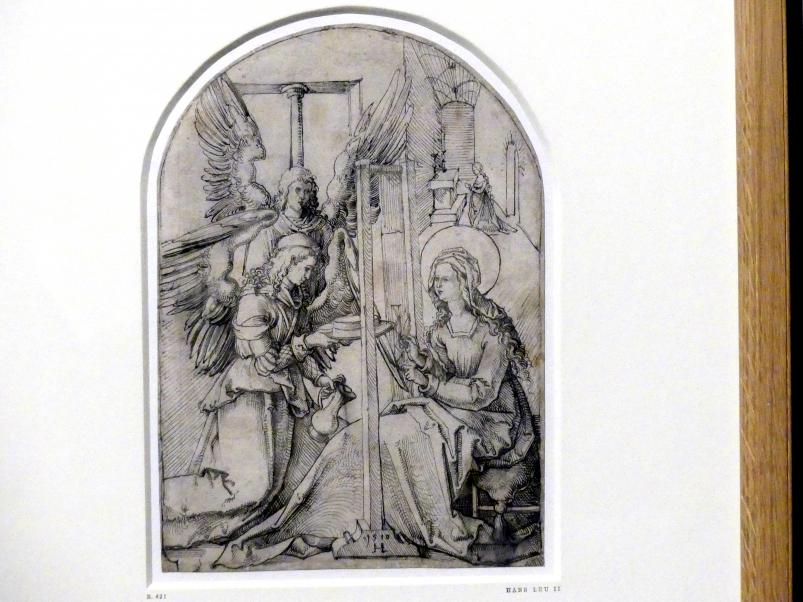 Hans Leu der Jüngere (1510–1517), Maria am Webstuhl, Karlsruhe, Staatliche Kunsthalle, Ausstellung "Hans Baldung Grien, heilig | unheilig", Saal 1, 1510, Bild 1/3