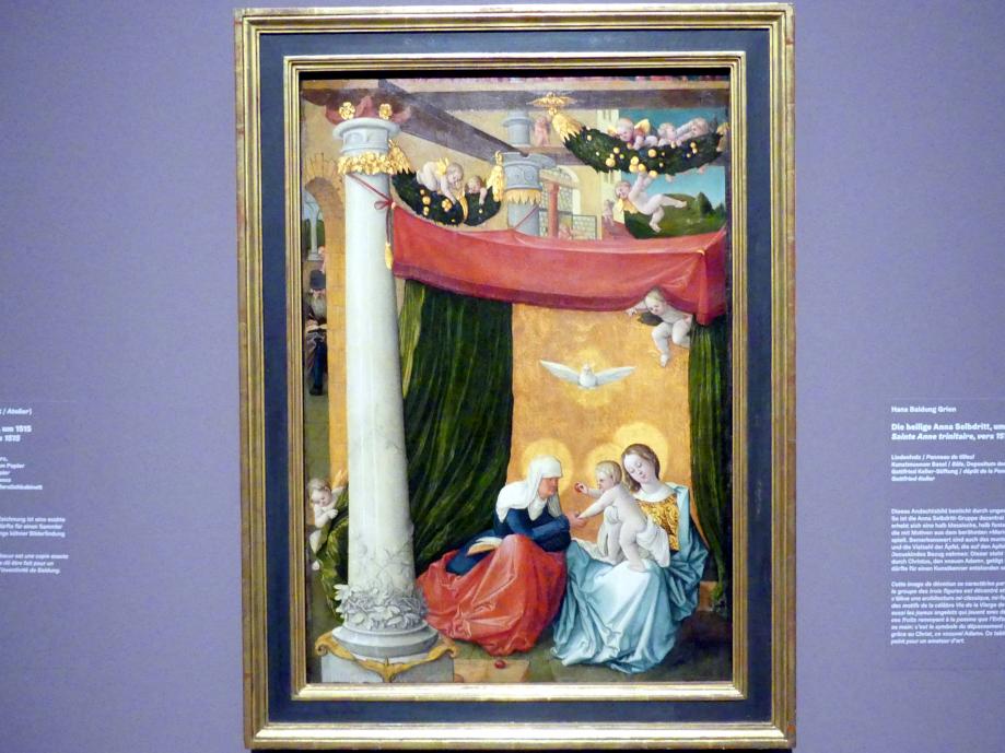 Hans Baldung Grien (1500–1544), Die heilige Anna Selbdritt, Karlsruhe, Staatliche Kunsthalle, Ausstellung "Hans Baldung Grien, heilig | unheilig", Saal 3, um 1512–1515, Bild 1/2