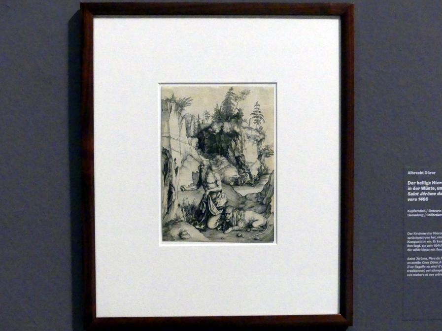 Albrecht Dürer (1490–1526), Der heilige Hieronymus in der Wüste, Karlsruhe, Staatliche Kunsthalle, Ausstellung "Hans Baldung Grien, heilig | unheilig", Saal 4a, um 1496, Bild 2/3