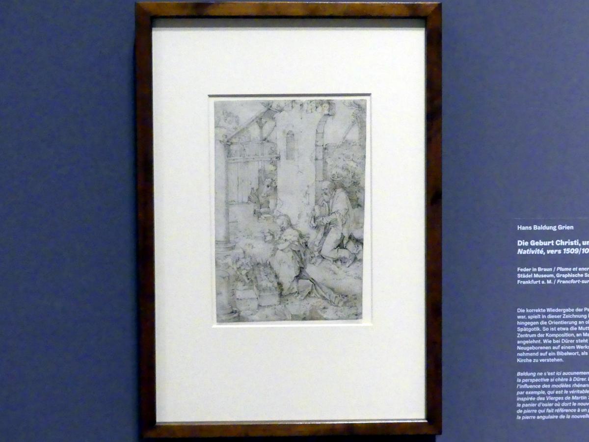Hans Baldung Grien (1500–1544), Die Geburt Christi, Karlsruhe, Staatliche Kunsthalle, Ausstellung "Hans Baldung Grien, heilig | unheilig", Saal 4a, um 1509–1510, Bild 2/3