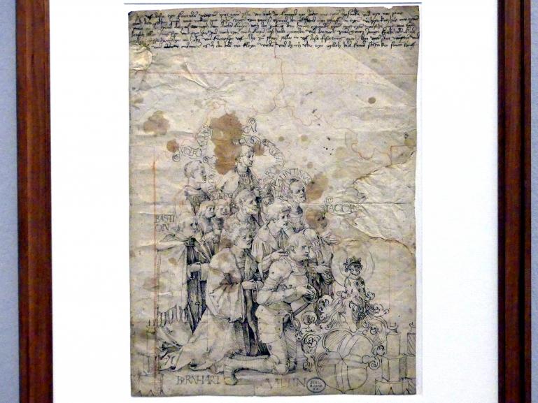 Hans Baldung Grien (1500–1544), Ritter Veltin von Andlau mit männlichen Familienmitgliedern, Karlsruhe, Staatliche Kunsthalle, Ausstellung "Hans Baldung Grien, heilig | unheilig", Saal 5, um 1510