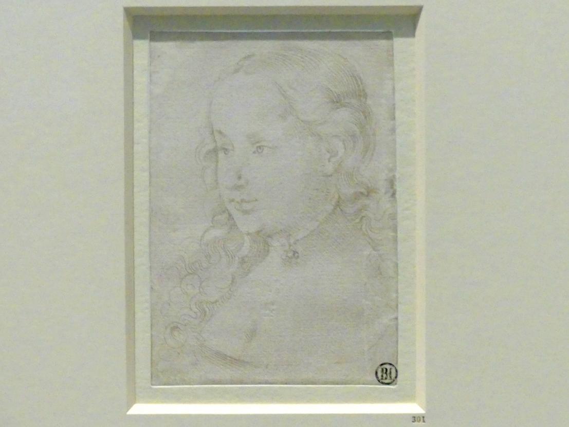 Hans Baldung Grien (1500–1544), Brustbild eines Mädchens, halb nach links gewandt, Karlsruhe, Staatliche Kunsthalle, Ausstellung "Hans Baldung Grien, heilig | unheilig", Saal 5, um 1518