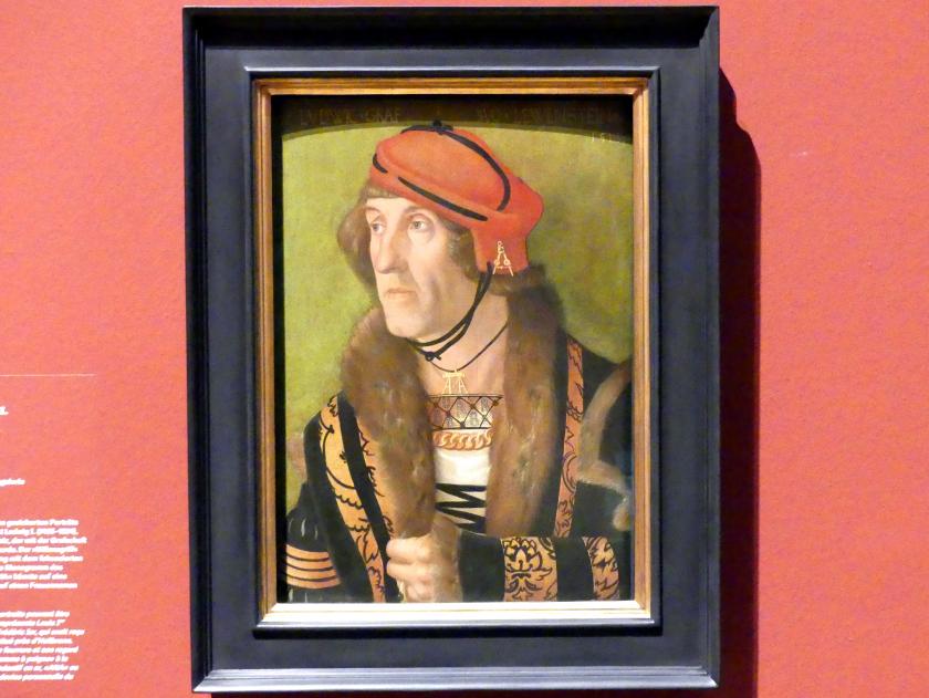 Hans Baldung Grien (1500–1544), Bildnis des Grafen Ludwig I. zu Löwenstein, Karlsruhe, Staatliche Kunsthalle, Ausstellung "Hans Baldung Grien, heilig | unheilig", Saal 6, 1513, Bild 1/2