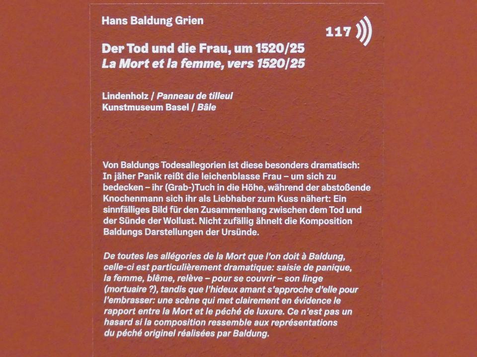 Hans Baldung Grien (1500–1544), Der Tod und die Frau, Karlsruhe, Staatliche Kunsthalle, Ausstellung "Hans Baldung Grien, heilig | unheilig", Saal 7, um 1520–1525, Bild 2/2