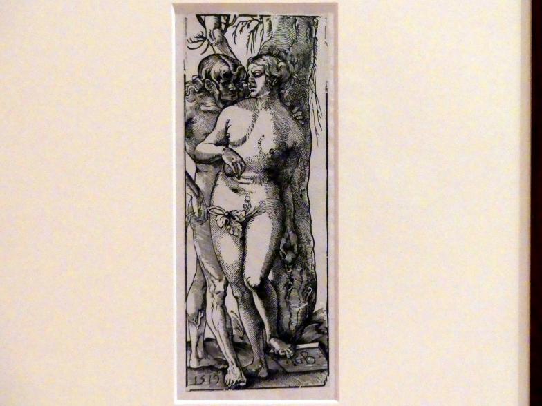 Hans Baldung Grien (1500–1544), Adam und Eva, Karlsruhe, Staatliche Kunsthalle, Ausstellung "Hans Baldung Grien, heilig | unheilig", Saal 7, 1519, Bild 1/3