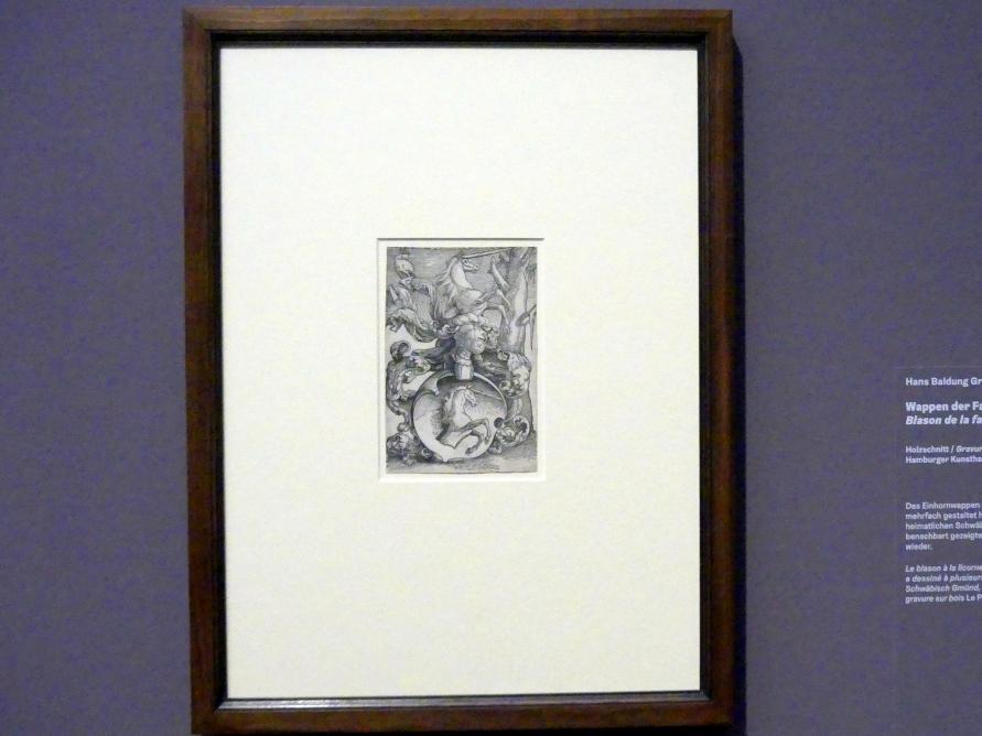 Hans Baldung Grien (1500–1544), Wappen der Familie Baldung, Karlsruhe, Staatliche Kunsthalle, Ausstellung "Hans Baldung Grien, heilig | unheilig", Saal 13, um 1530, Bild 2/3