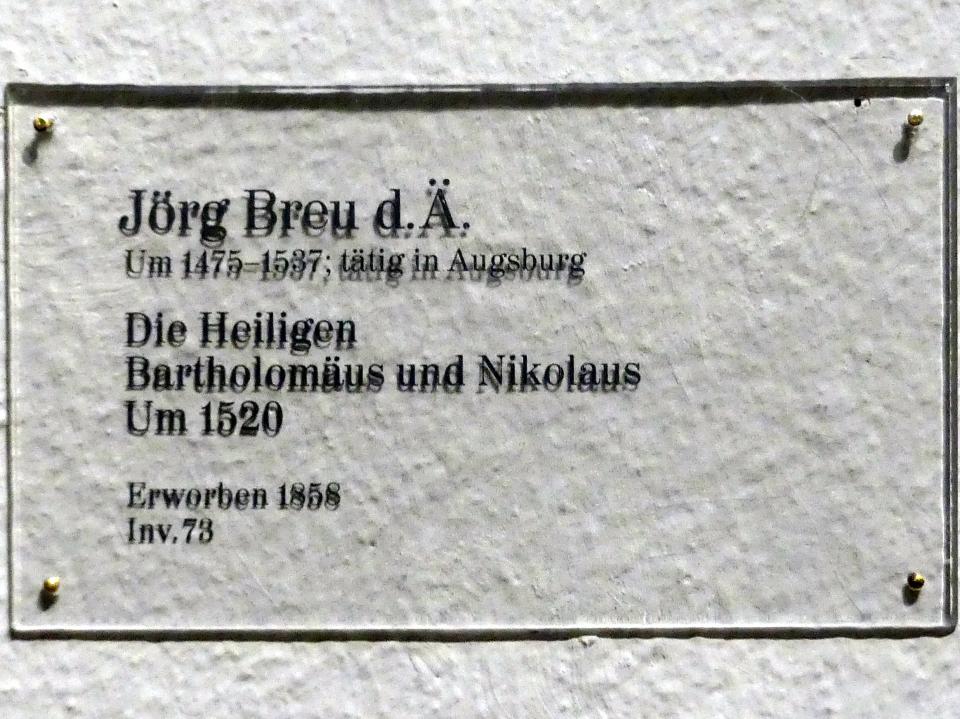 Jörg Breu der Ältere (1501–1534), Die Heiligen Bartholomäus und Nikolaus, Karlsruhe, Staatliche Kunsthalle, Saal 15, um 1520, Bild 2/2