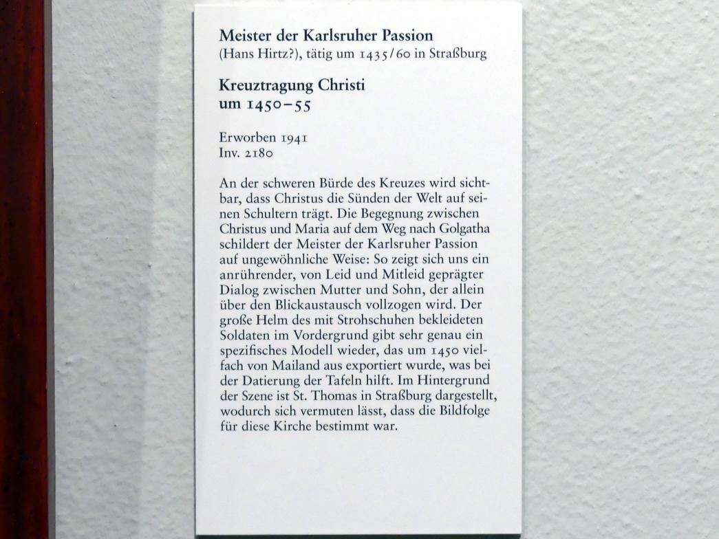 Meister der Karlsruher Passion (1452), Kreuztragung Christi, Karlsruhe, Staatliche Kunsthalle, Saal 16, um 1450–1455, Bild 2/2