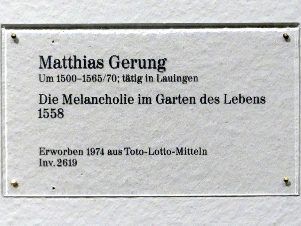 Matthias Gerung (1536–1558), Die Melancholie im Garten des Lebens, Karlsruhe, Staatliche Kunsthalle, Saal 16, 1558, Bild 2/2
