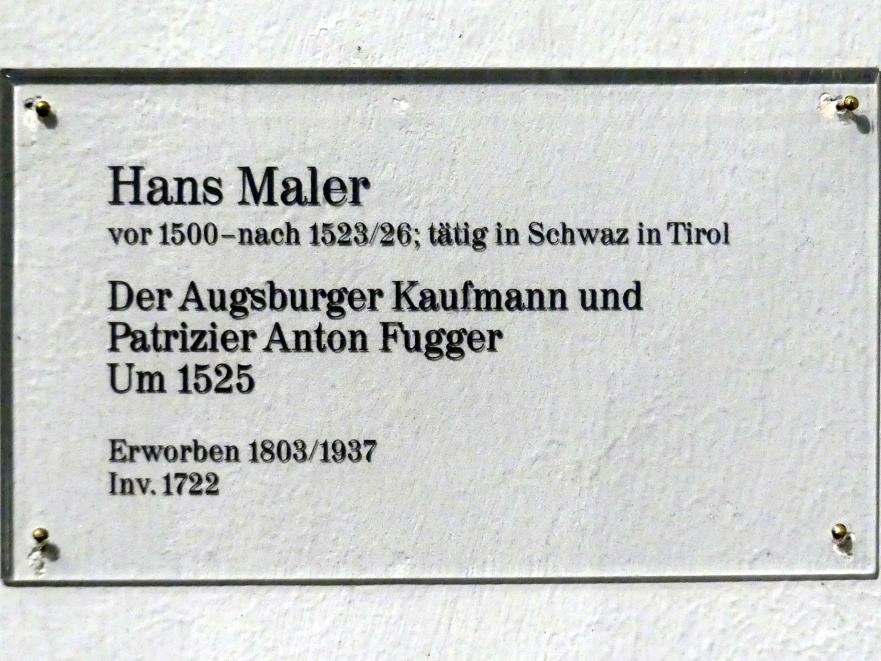 Hans Maler zu Schwaz (1512–1529), Der Augsburger Kaufmann und Patrizier Anton Fugger, Karlsruhe, Staatliche Kunsthalle, Saal 17, um 1525, Bild 2/2