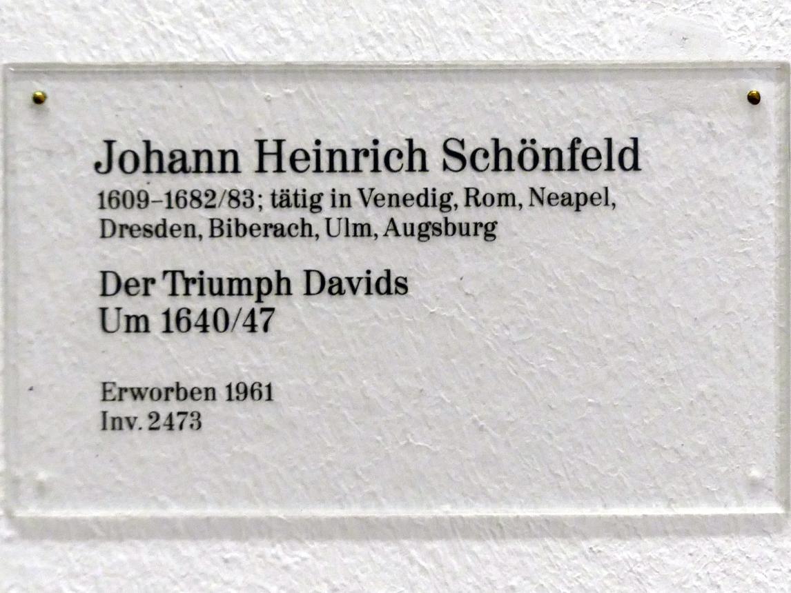 Johann Heinrich Schönfeld (1634–1677), Der Triumph Davids, Karlsruhe, Staatliche Kunsthalle, Saal 30, um 1640–1647, Bild 2/2