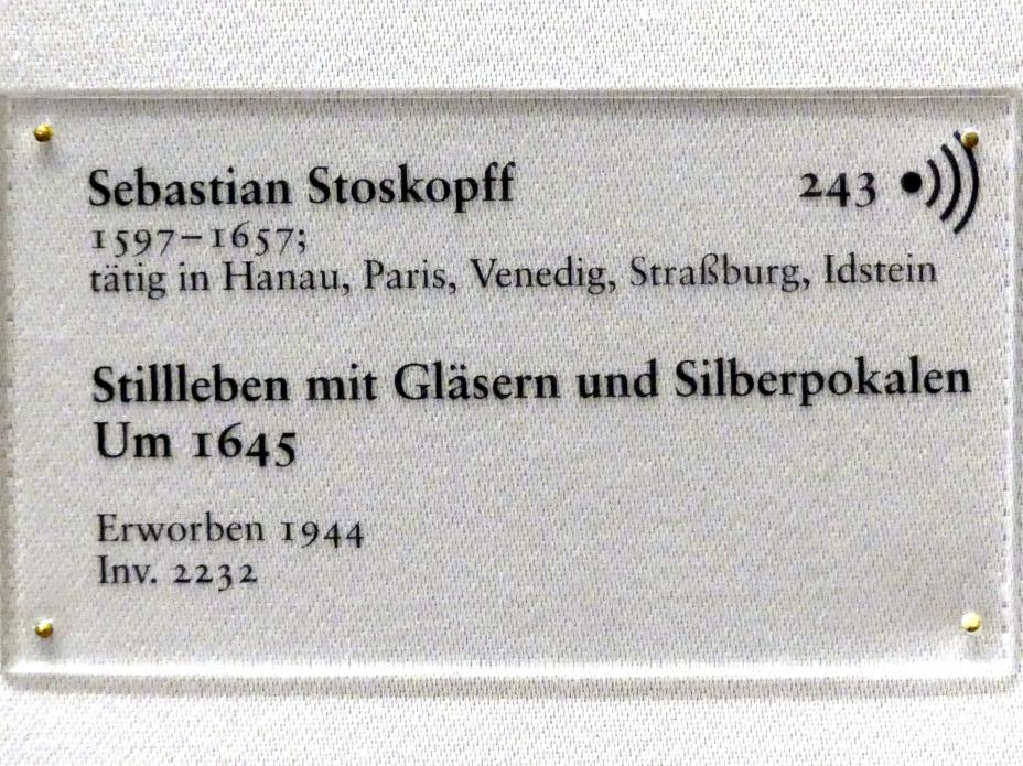 Sebastian Stoskopff (1620–1645), Stillleben mit Gläsern und Silberpokalen, Karlsruhe, Staatliche Kunsthalle, Saal 31, um 1645, Bild 2/2