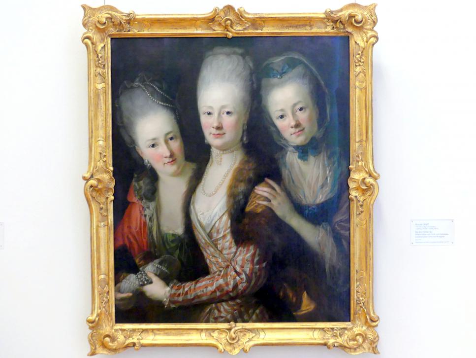 Anton Graff (1761–1807), Die drei Töchter des Johann Julius von Vieth und Golssenau, kursächsischer Geheimer Kriegsrat, Karlsruhe, Staatliche Kunsthalle, Saal 36, um 1773