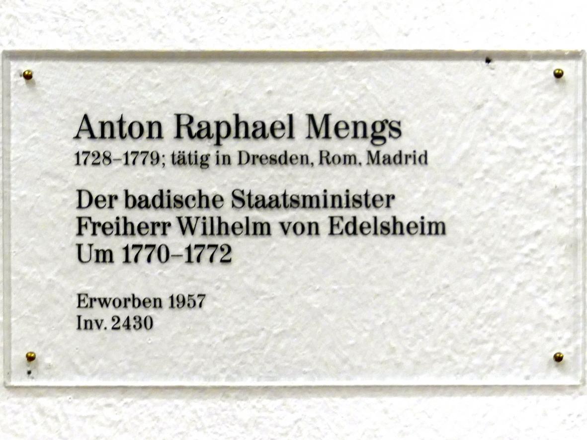 Anton Raphael Mengs (1744–1777), Der badische Staatsminister Freiherr Wilhelm von Edelsheim, Karlsruhe, Staatliche Kunsthalle, Saal 36, um 1770–1772, Bild 2/2