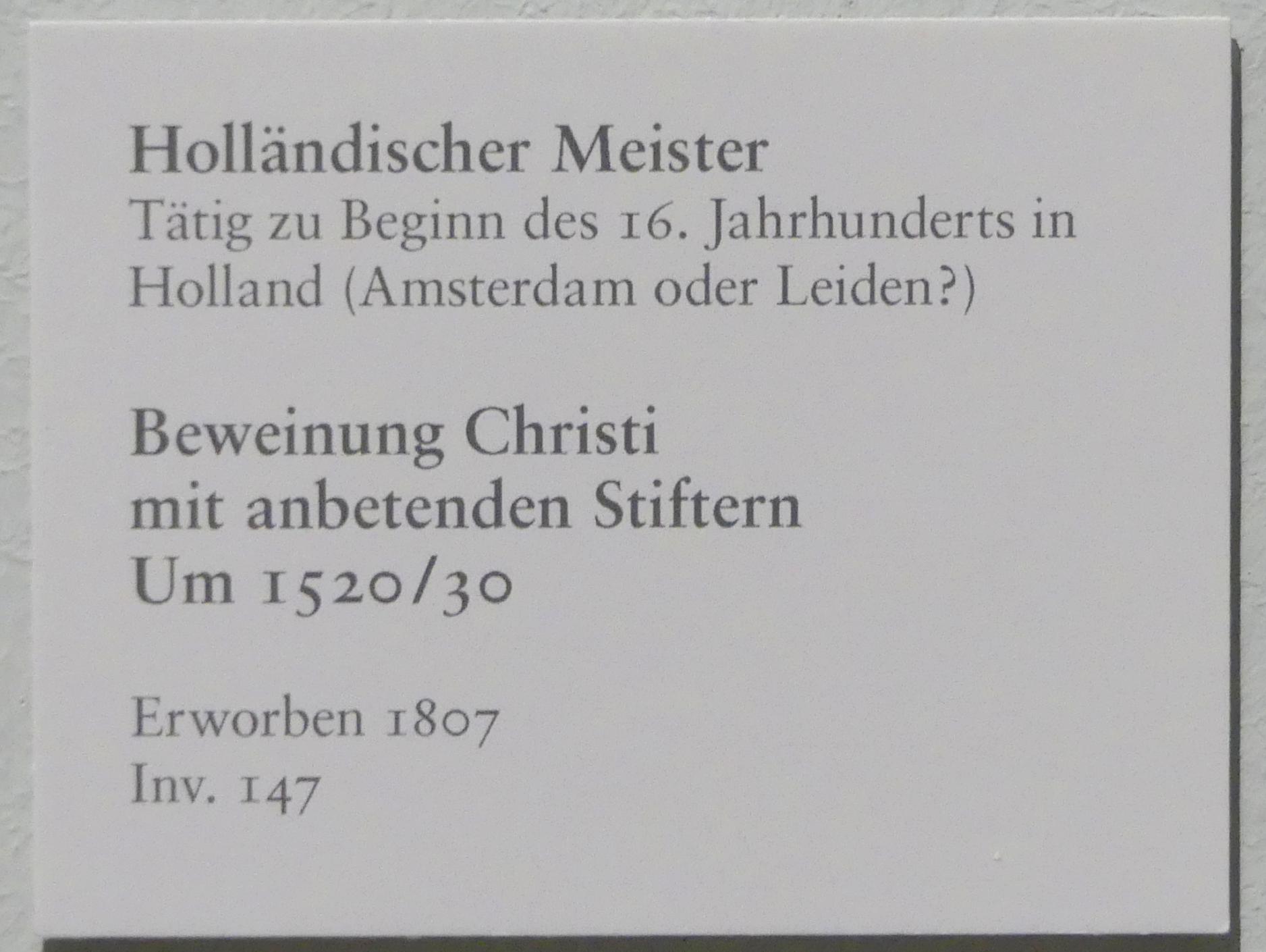 Beweinung Christi mit anbetenden Stiftern, Karlsruhe, Staatliche Kunsthalle, Saal 68, um 1520–1530, Bild 2/2