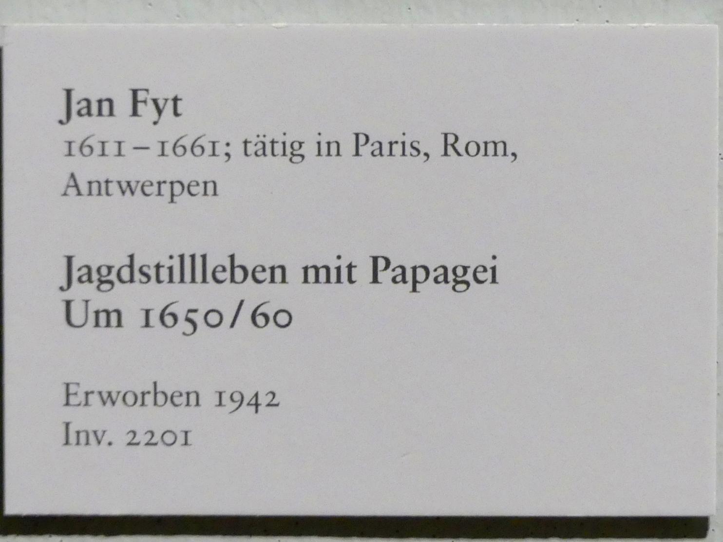 Jan Fyt (1647–1655), Jagdstillleben mit Papagei, Karlsruhe, Staatliche Kunsthalle, Saal 70, um 1650–1660, Bild 4/4