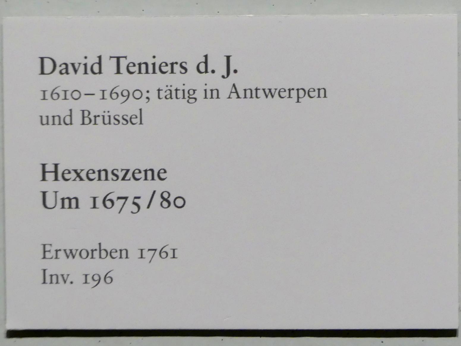 David Teniers der Jüngere (1633–1682), Hexenszene, Karlsruhe, Staatliche Kunsthalle, Saal 72, um 1675–1680, Bild 2/2