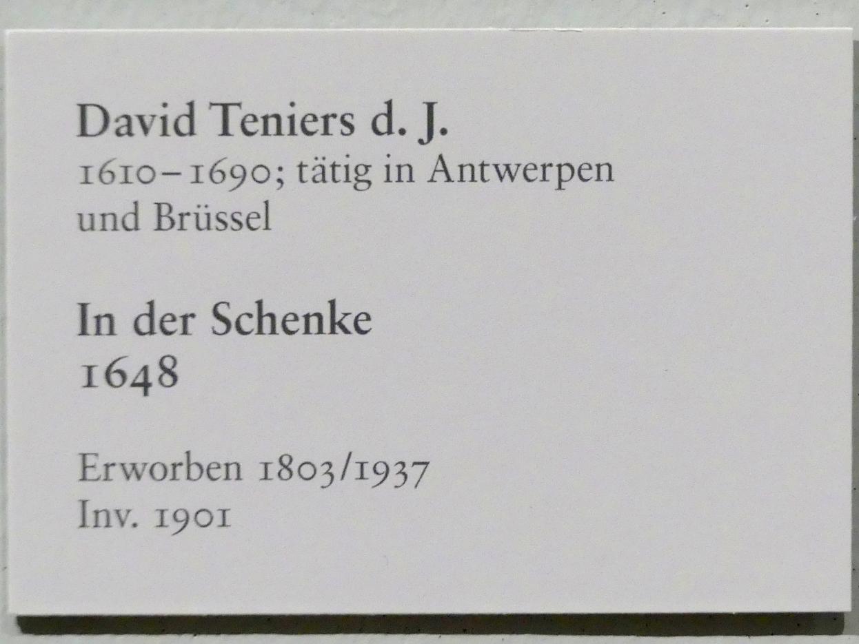 David Teniers der Jüngere (1633–1682), In der Schenke, Karlsruhe, Staatliche Kunsthalle, Saal 72, 1648, Bild 2/2