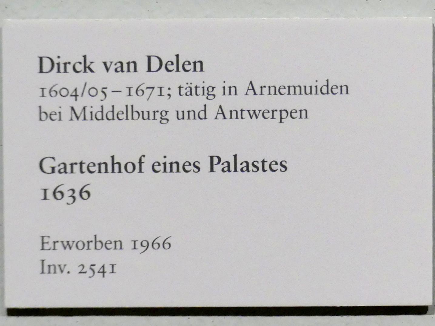 Dirck van Delen (1628–1649), Gartenhof eines Palastes, Karlsruhe, Staatliche Kunsthalle, Saal 72, 1636, Bild 2/2