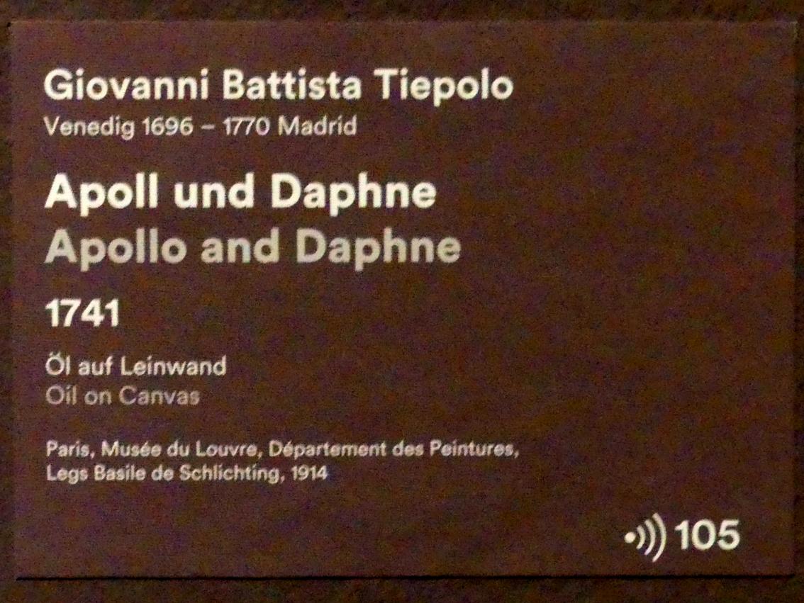Giovanni Battista Tiepolo (1715–1785), Apoll und Daphne, Stuttgart, Staatsgalerie, Ausstellung "Tiepolo"  vom 11.10.2019 - 02.02.2020, Saal 2: Porträt, Mythen und biblische Historie, 1741, Bild 2/2