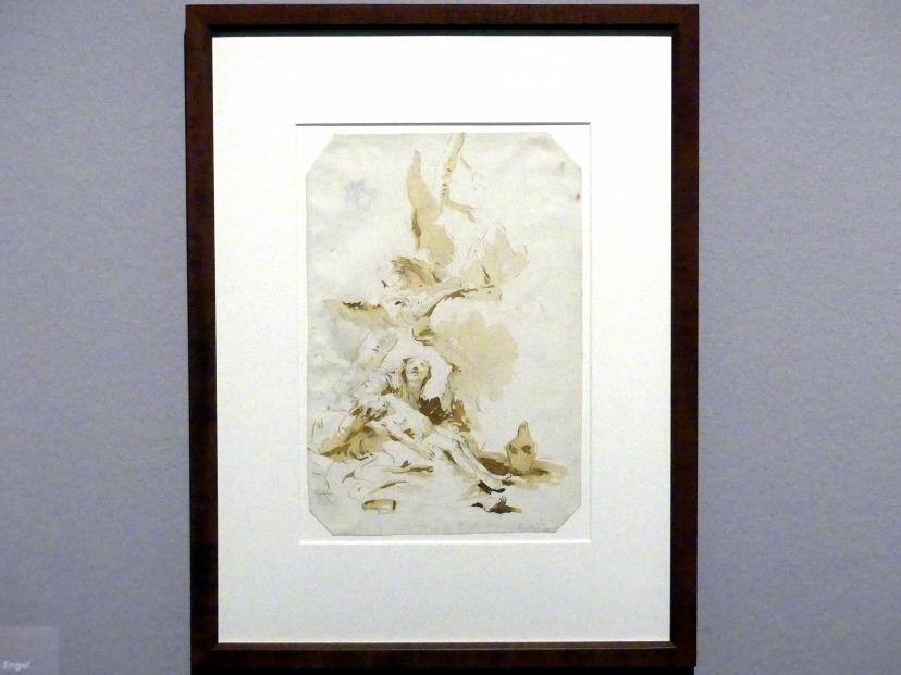 Giovanni Battista Tiepolo (1715–1785), Hagar und Ismael vom Engel getröstet, Stuttgart, Staatsgalerie, Ausstellung "Tiepolo"  vom 11.10.2019 - 02.02.2020, Saal 3: Religiöse Bilder, um 1732, Bild 2/3