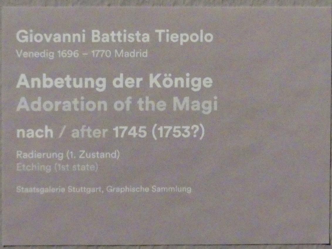 Giovanni Battista Tiepolo (1715–1785), Anbetung der Könige, Stuttgart, Staatsgalerie, Ausstellung "Tiepolo"  vom 11.10.2019 - 02.02.2020, Saal 3: Religiöse Bilder, nach 1745, Bild 3/3
