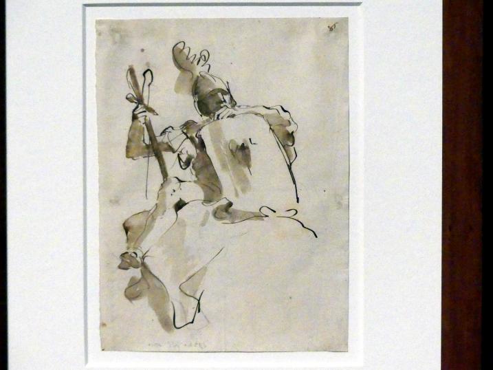 Giovanni Battista Tiepolo (1715–1785), Mars, Stuttgart, Staatsgalerie, Ausstellung "Tiepolo"  vom 11.10.2019 - 02.02.2020, Saal 5: Zeichnungen und Modelli, 1756–1757, Bild 1/3