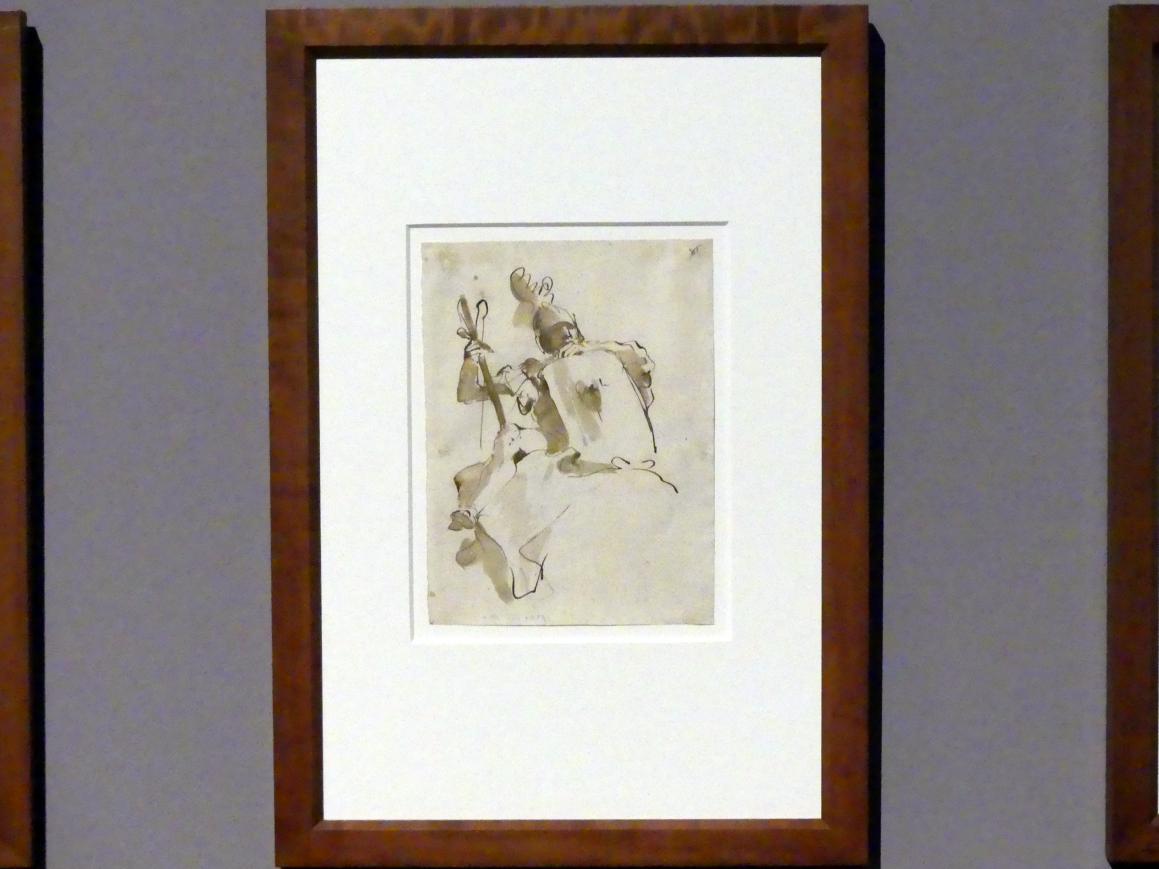 Giovanni Battista Tiepolo (1715–1785), Mars, Stuttgart, Staatsgalerie, Ausstellung "Tiepolo"  vom 11.10.2019 - 02.02.2020, Saal 5: Zeichnungen und Modelli, 1756–1757, Bild 2/3