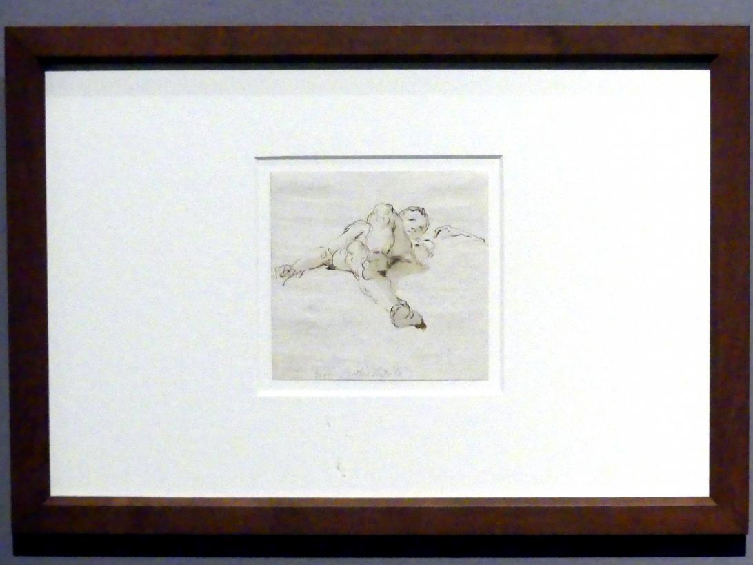 Giovanni Battista Tiepolo (1715–1785), Liegender Knabe von unten gesehen, Stuttgart, Staatsgalerie, Ausstellung "Tiepolo"  vom 11.10.2019 - 02.02.2020, Saal 5: Zeichnungen und Modelli, um 1754–1762, Bild 2/3