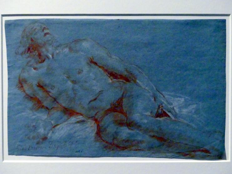 Giovanni Battista Tiepolo (1715–1785), Nach links lagernder männlicher Akt, Stuttgart, Staatsgalerie, Ausstellung "Tiepolo"  vom 11.10.2019 - 02.02.2020, Saal 7: Aktstudien, 1752