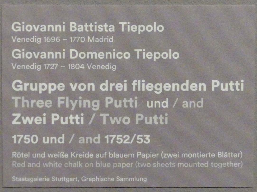Giovanni Battista Tiepolo (1715–1785), Gruppe von drei fliegenden Putti, Stuttgart, Staatsgalerie, Ausstellung "Tiepolo"  vom 11.10.2019 - 02.02.2020, Saal 9: Weitere Arbeiten in Würzburg, 1750–1753, Bild 3/3