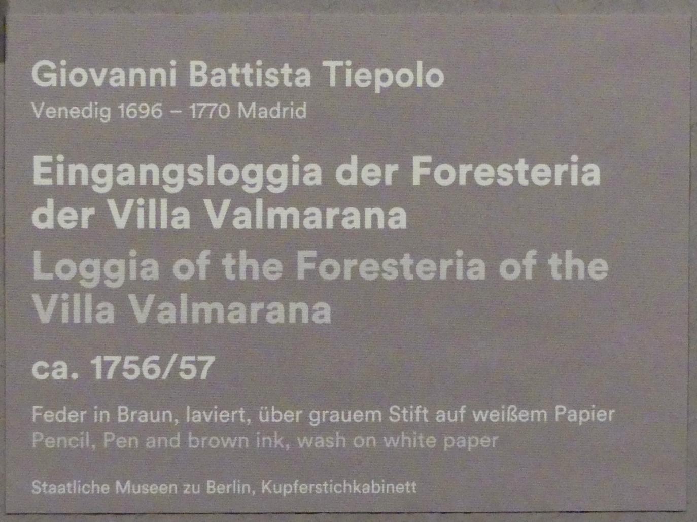 Giovanni Battista Tiepolo (1715–1785), Eingangsloggia der Foresteria der Villa Valmarana, Stuttgart, Staatsgalerie, Ausstellung "Tiepolo"  vom 11.10.2019 - 02.02.2020, Saal 10: Späte Werke, um 1756–1757, Bild 3/3