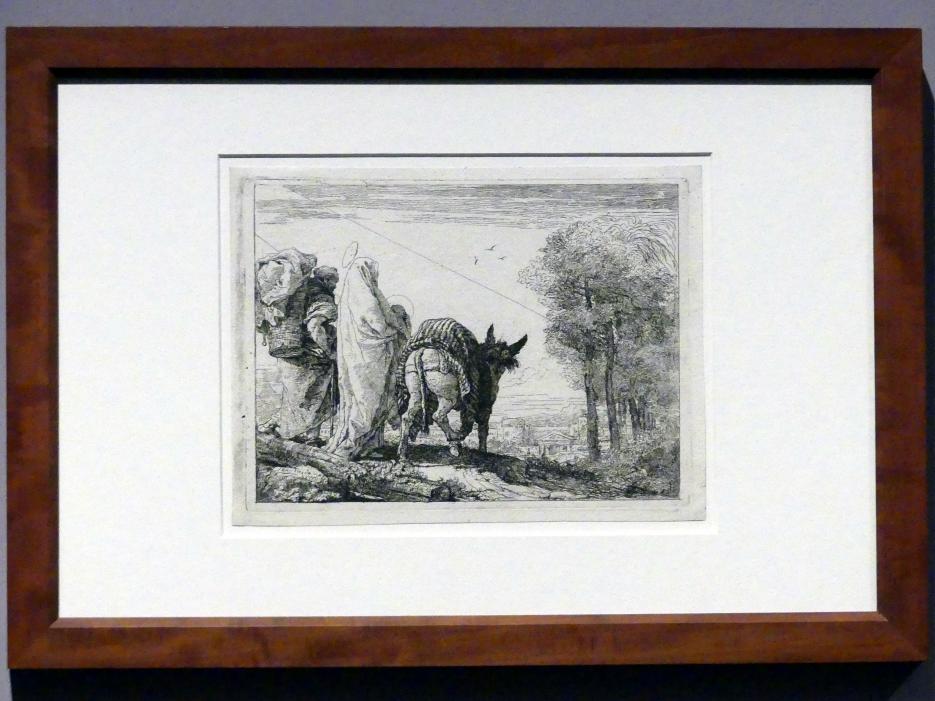 Giovanni Domenico Tiepolo (1743–1785), Die Heilige Familie auf einer Anhöhe über einer Stadt, Stuttgart, Staatsgalerie, Ausstellung "Tiepolo"  vom 11.10.2019 - 02.02.2020, Saal 10: Späte Werke, 1753, Bild 2/3
