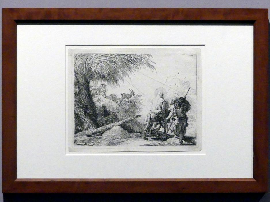 Giovanni Domenico Tiepolo (1743–1785), Die Heilige Familie begegnet einer Ziegenherde, Stuttgart, Staatsgalerie, Ausstellung "Tiepolo"  vom 11.10.2019 - 02.02.2020, Saal 10: Späte Werke, 1753, Bild 2/3