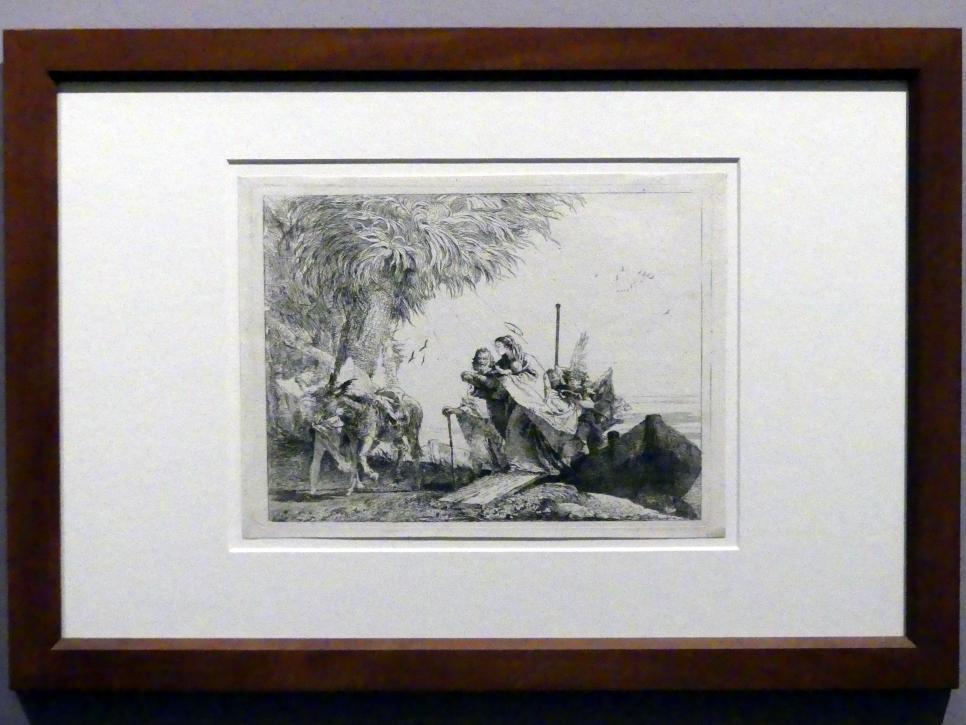 Giovanni Domenico Tiepolo (1743–1785), Die Überfahrt - Die Heilige Familie verlässt den Kahn, Stuttgart, Staatsgalerie, Ausstellung "Tiepolo"  vom 11.10.2019 - 02.02.2020, Saal 10: Späte Werke, 1753, Bild 2/3