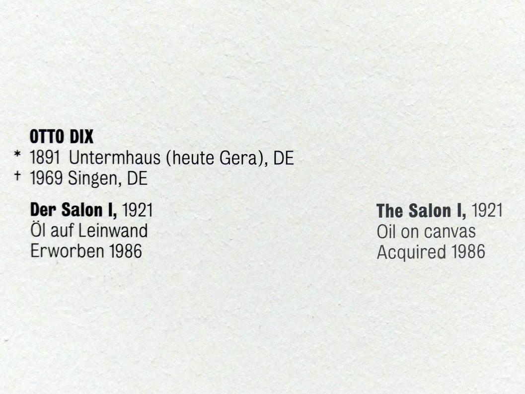 Otto Dix (1913–1949), Der Salon I, Stuttgart, Kunstmuseum, Saal 3, 1921, Bild 2/2
