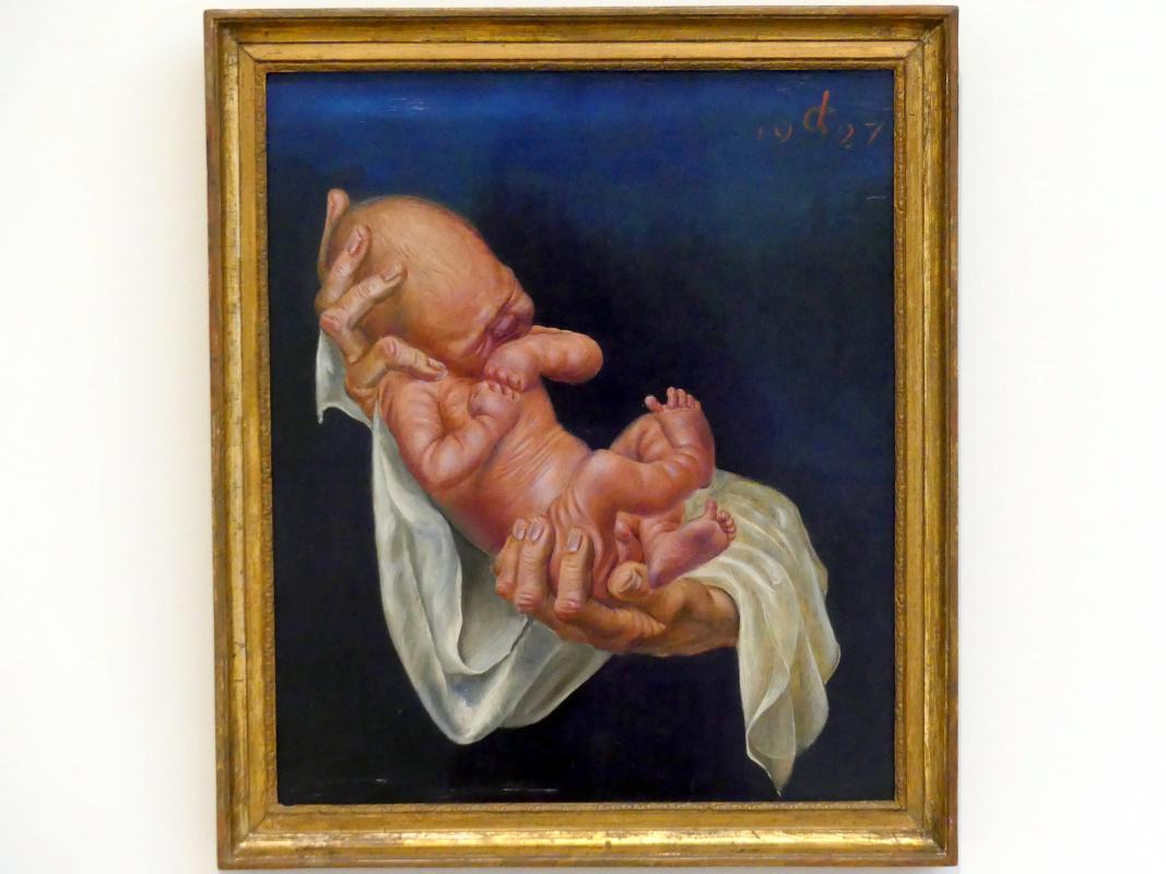 Otto Dix (1913–1949), Neugeborenes Kind auf Händen (Ursus), Stuttgart, Kunstmuseum, Saal 2, 1927, Bild 1/2